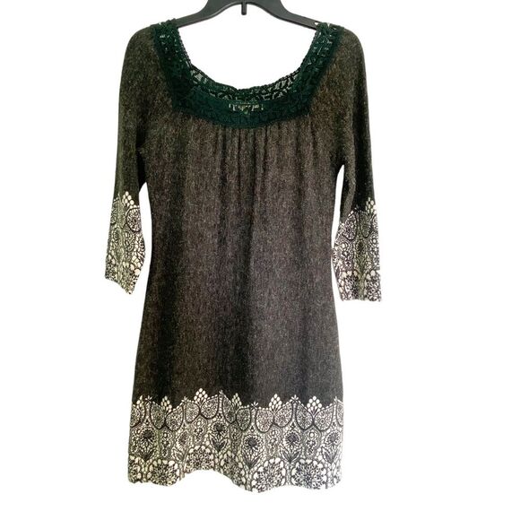 Aryeh Charcoal Grey Three Quarter Sleeve Mini Knit Sweater Dress Size Medium - Picture 1 of 7